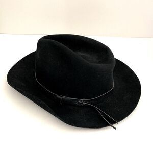 Black Wool Felt Brown Leather Band 7 - 7 1/8
Medium Boho Chic Western Like New